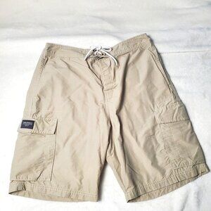 Mens Beige Swim Shorts W/ Drawstring Waist & Multiple Pockets Size L